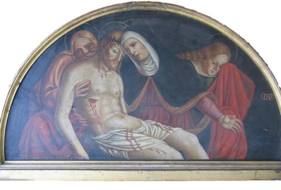 Restauration huile sur bois, Christ au tombeau, avant