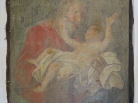 Joseph et L’enfant Jesus, 106 x 78 cm, huile sur toile XVII eme, Anonyme avant restauration