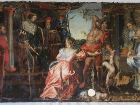 Copie du jugement de Salomon de Rubens, 170 x 85 cm, huile sur toile – restauration en cours