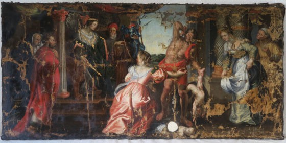 Copie du jugement de Salomon de Rubens, 170 x 85 cm, huile sur toile – restauration en cours