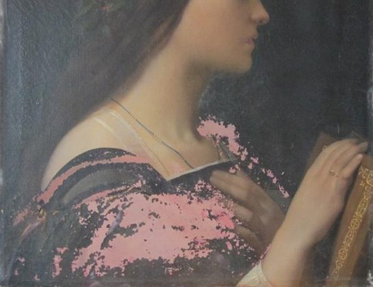 Restauration, portrait de jeune femme, détail, avant